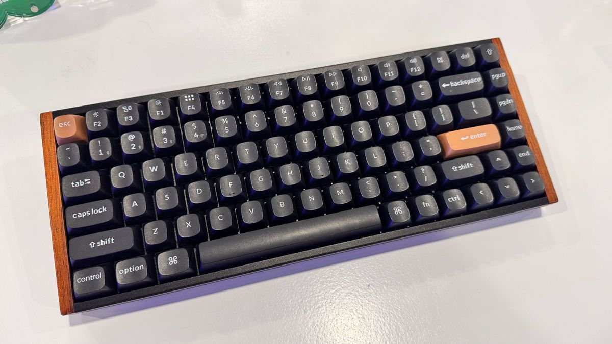 The Keychron K2 HE on display on a white table at CES 2025