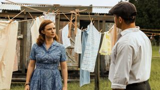 Terry and Annie arguing as she hangs out the washing