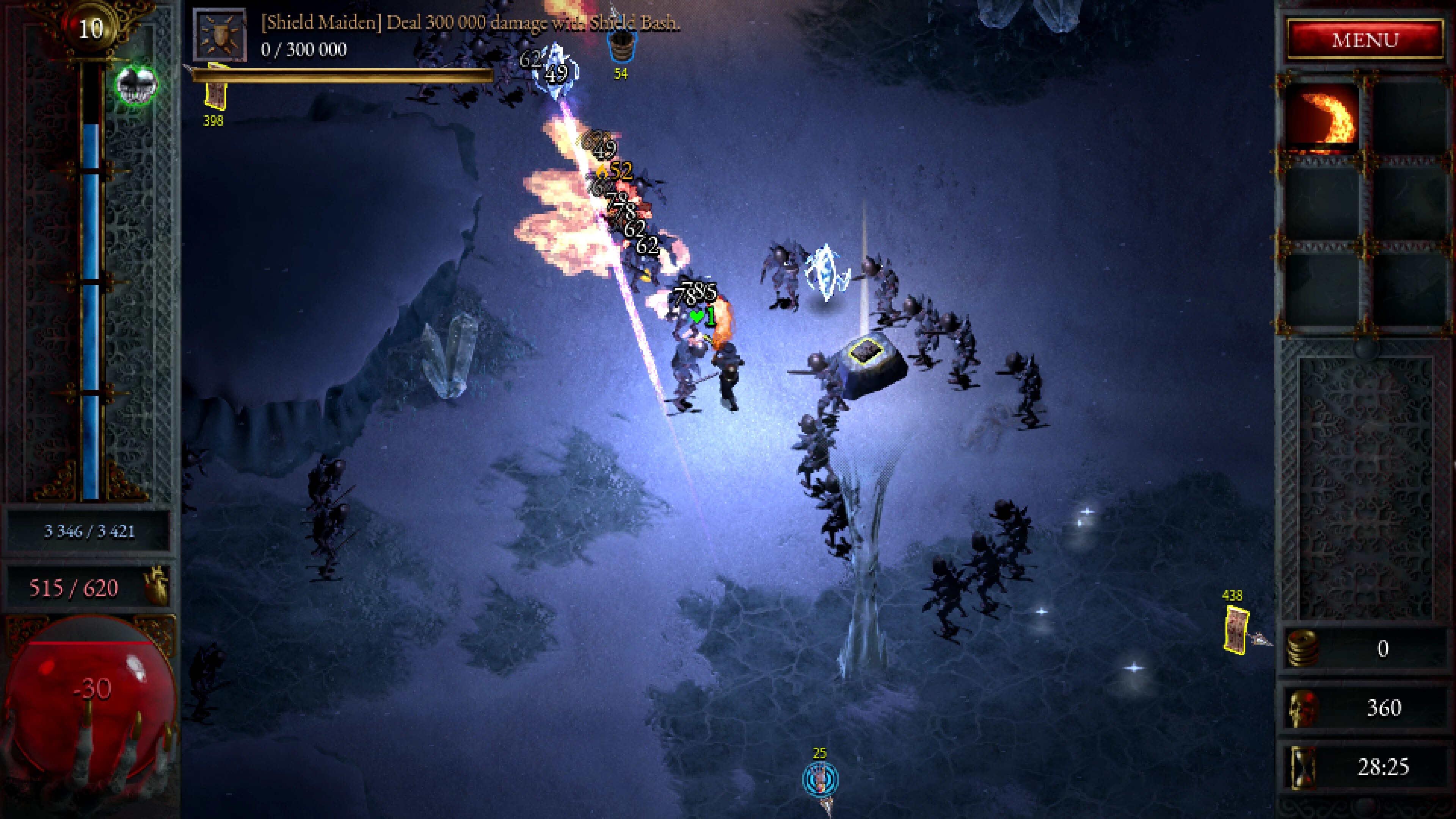 The Exterminator fires his flamethrowers at many enemies in the ice level.