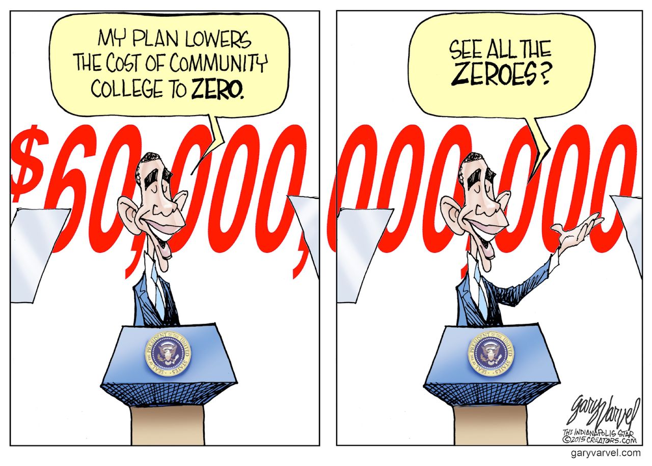 
Political cartoon U.S. Obama community college