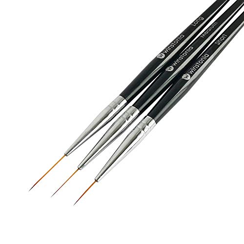 Winstonia Striping Nail Art Brushes for Long Lines, Details, Fine Designs. 3 Pcs Striper Brushes With Caps - Amazing Trio
