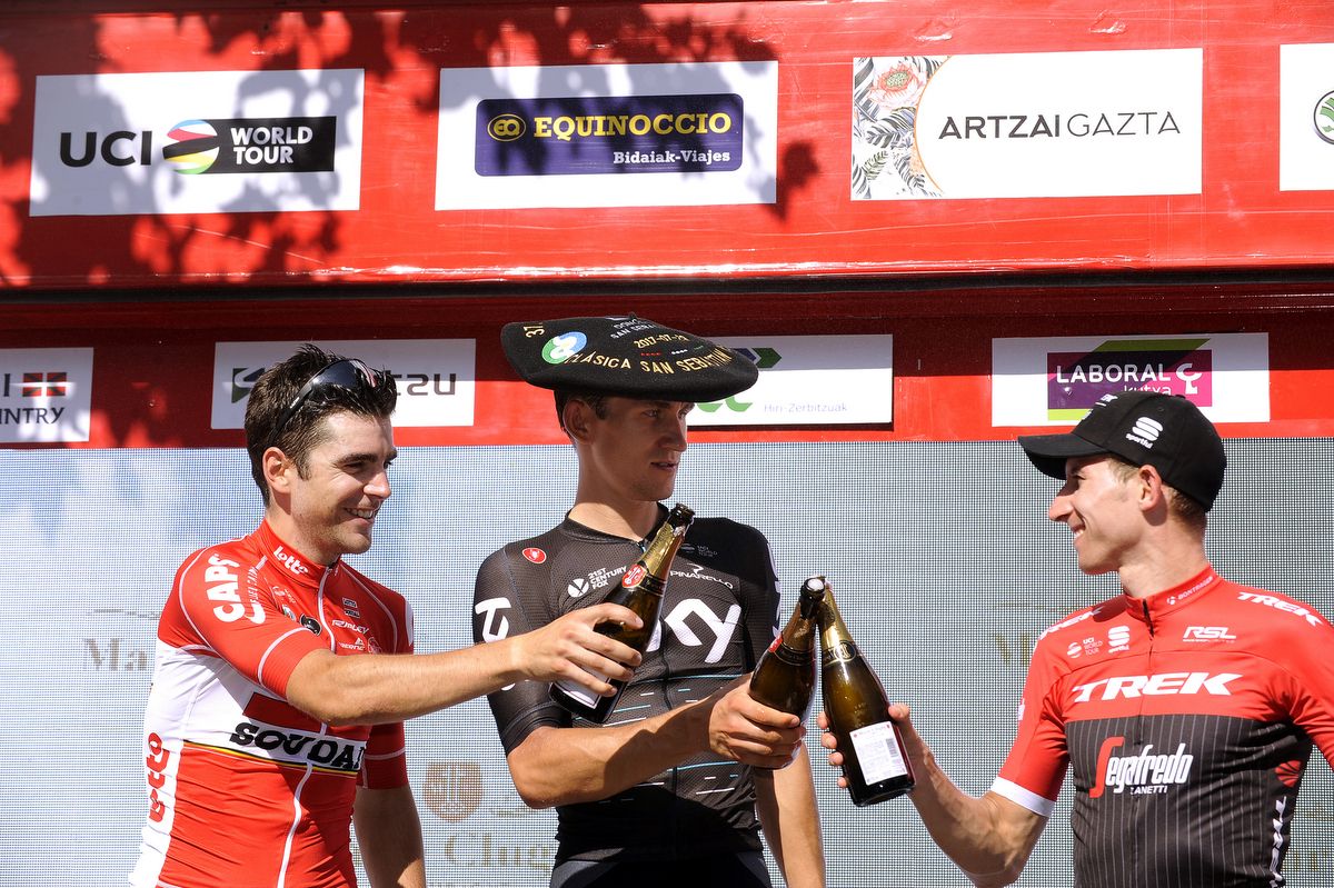 Tony Gallopin of Lotto-Soudal, Sky's Michal Kwiatkowski and Bauke Mollema (Trek-Segafredo)