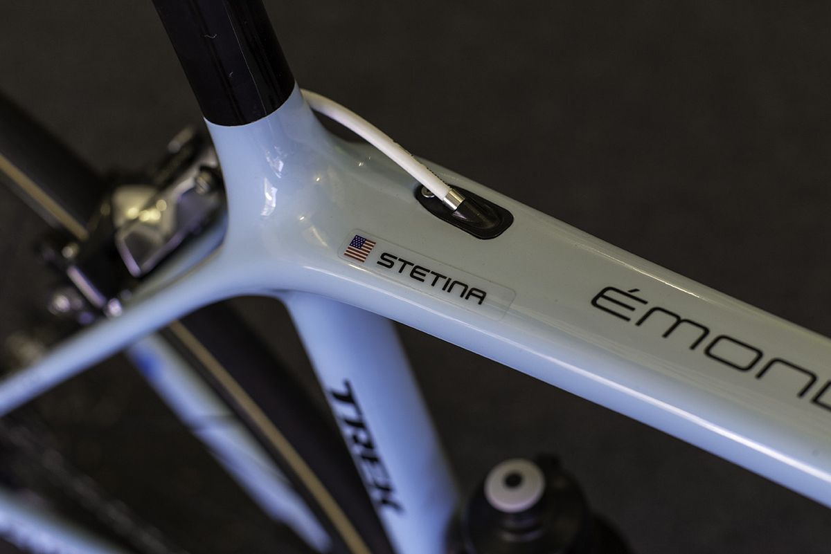 Pete Stetina's Trek Emonda bike is coloured light blue