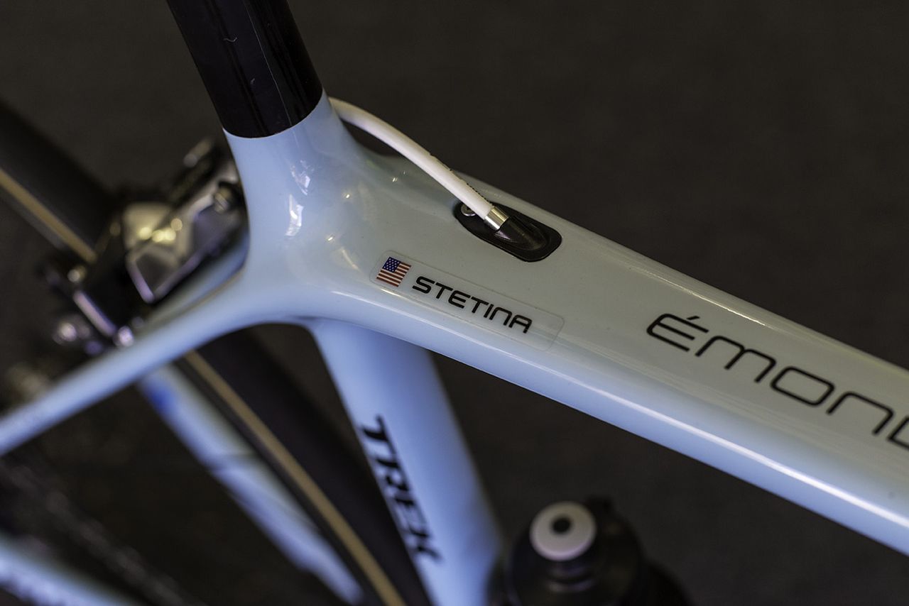 Pete Stetina's Trek Emonda bike is coloured light blue