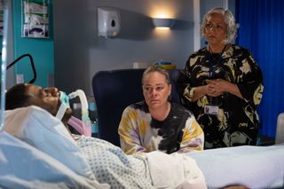 Grace Black in hospital with Saul shortly before he died in Hollyoaks.