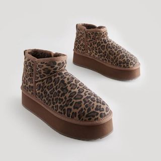 Leopard print UGG-style boots with platform sole