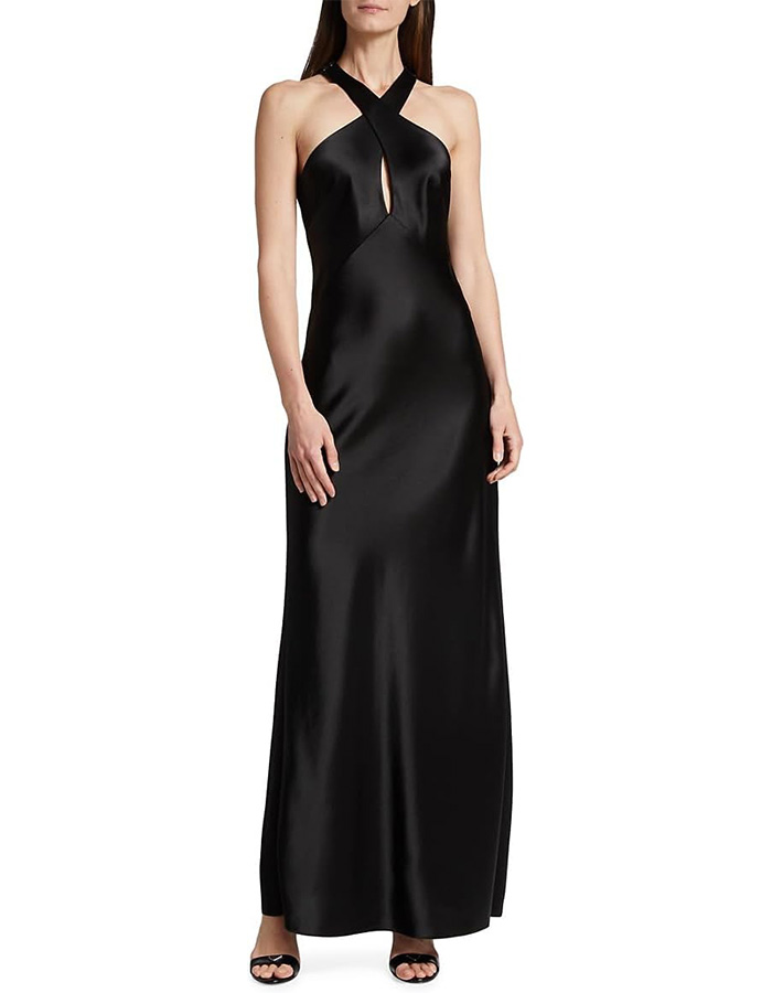 Galvan London, Galvan London, Evelyn Satin Crisscross Halter Gown, 42 (10), Black