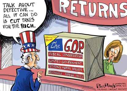 Political cartoon U.S. GOP tax cuts wealthy returns