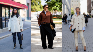 street style influencers showing how to wear oversized shirts in winter