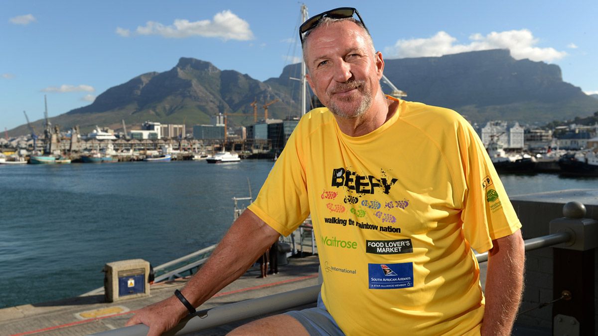 CAPE TOWN, SOUTH AFRICA - DECEMBER 09:In this handout image provided by Philip Brown, Sir Ian Botham poses in Cape Town on the eve of his latest fundraising walk the 'Beefy Walking the Rainbo