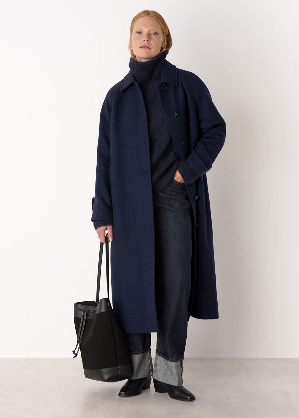 Navy Long Wool Car Coat