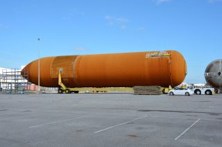 External tank no. 94 (ET-94) seen outside the Michoud Assembly Facility in Louisiana.
