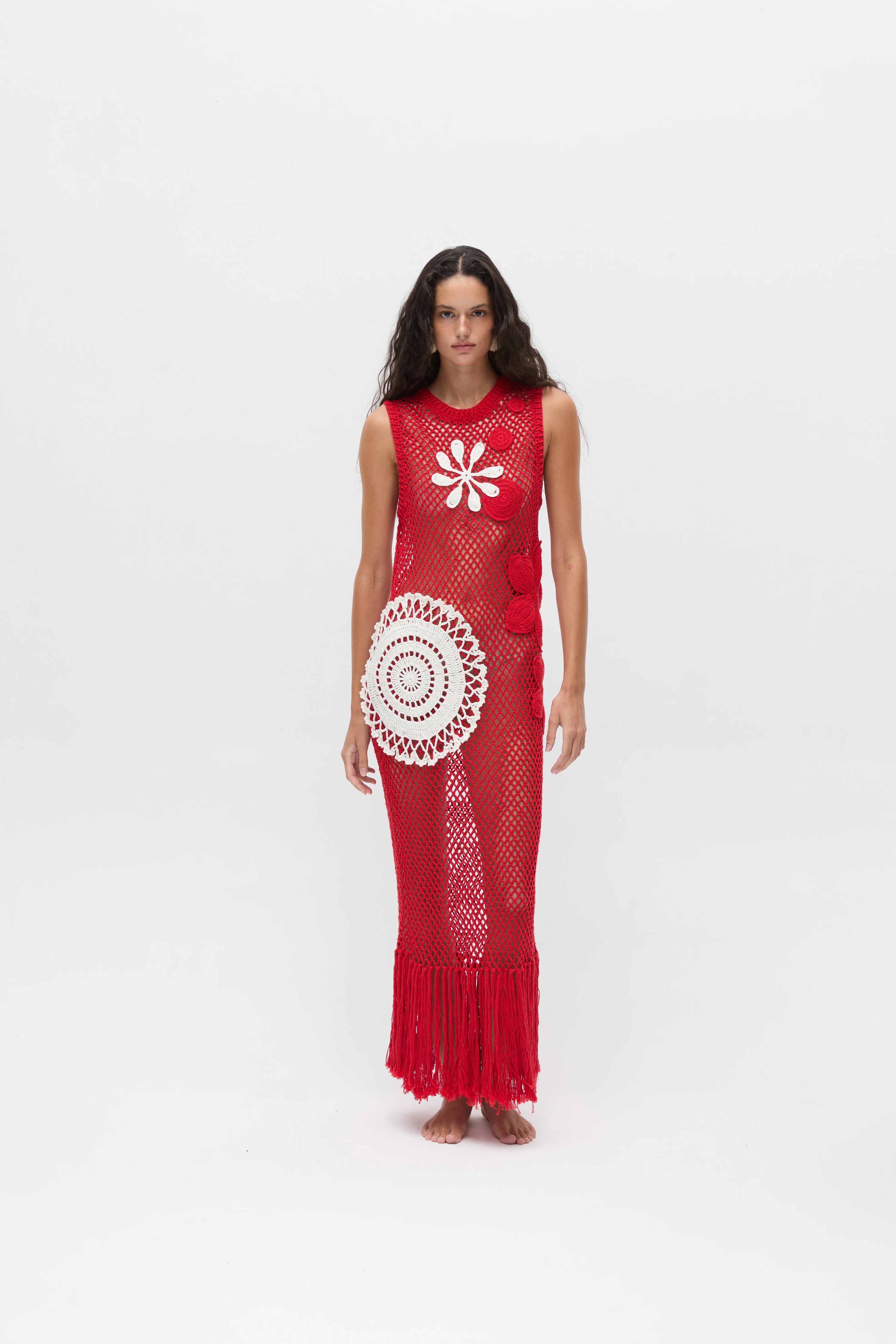 Anim, AZRA Handmade Crochet Red Maxi Dress