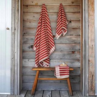 red and white striped hand towel