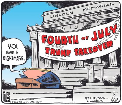 Political Cartoon U.S. Fourth of July Lincoln Memorial Trump