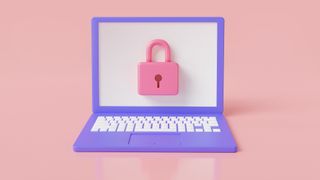 Image of a purple laptop with a pink padlock displayed on the screen