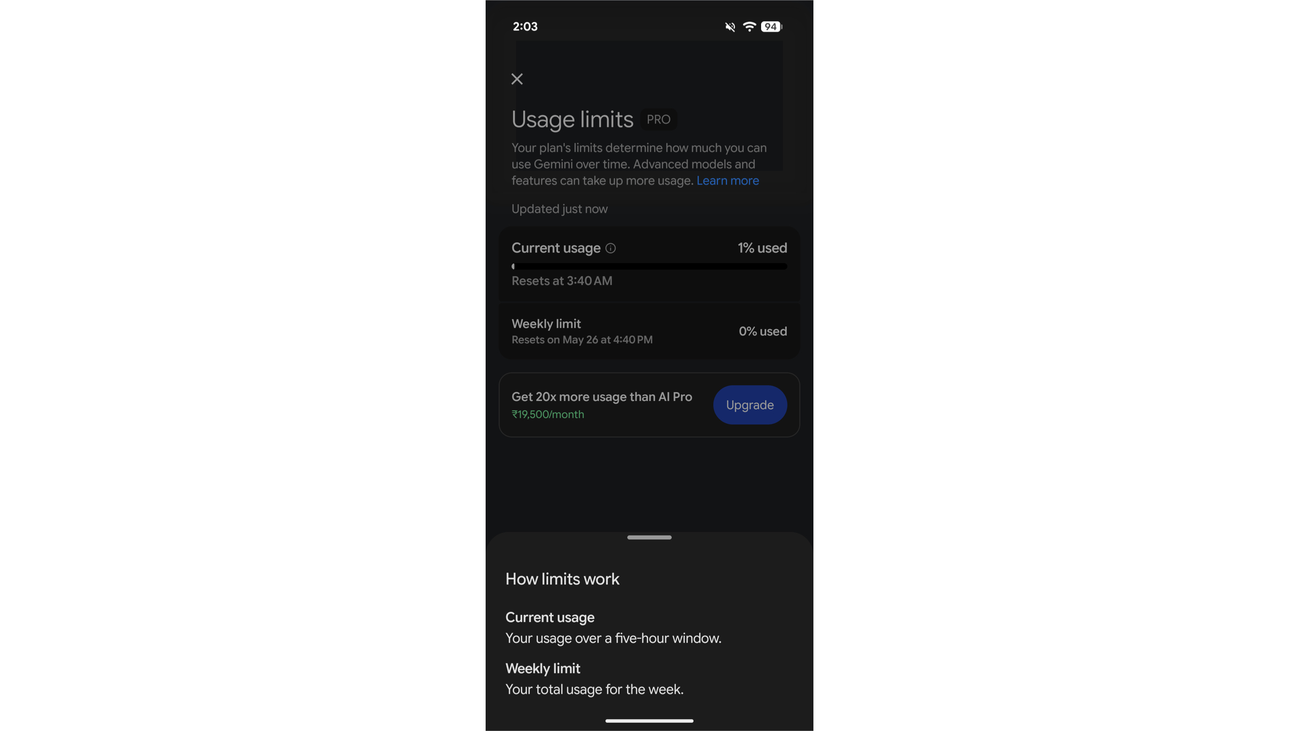 New credit-based usage system in Gemini