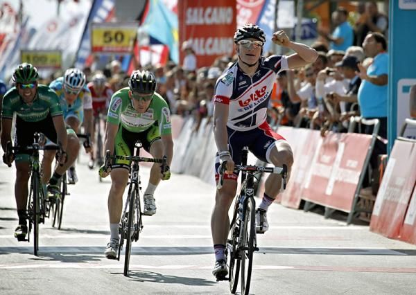 Andre Greipel (Lotto Belisol) celebrates his stage victory at the Tour of Turkey.
