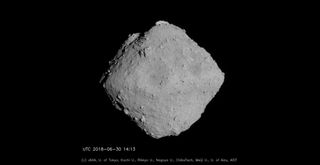 The asteroid Ryugu, as seen by Japan's Hayabusa2 spacecraft on June 30, 2018.