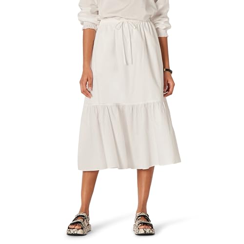 Amazon Essentials Women's Mid-Rise A-Line Cotton Sateen Tiered Midi Skirt (top Sold Separately), White, Xl