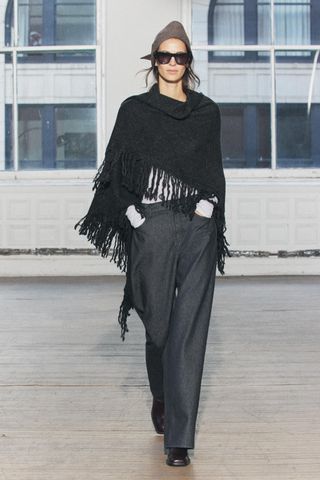 Fringed Knit Shawl Cape