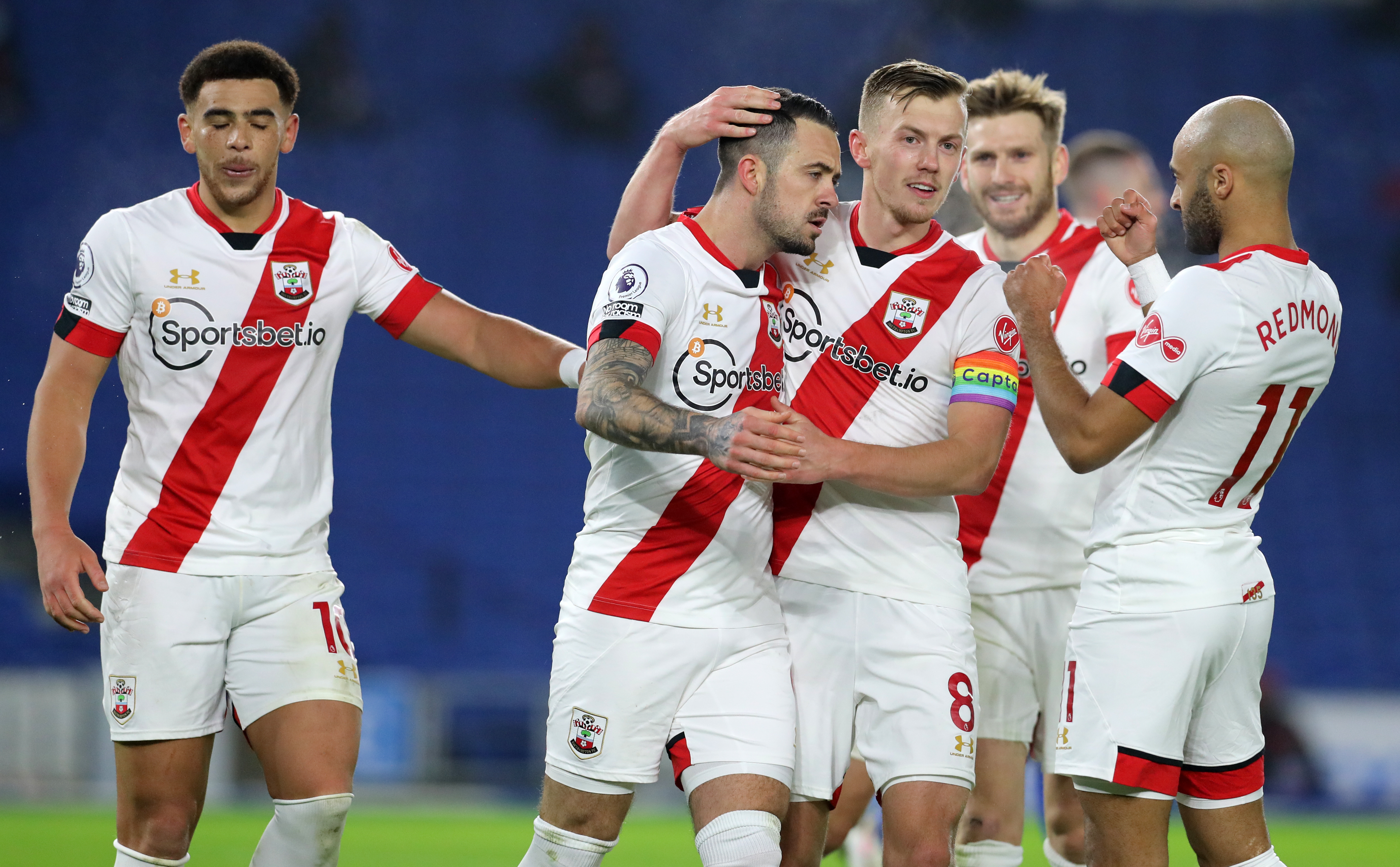Southampton's players celebrate Danny Ings' winner