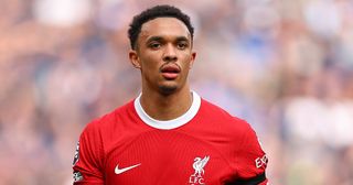 Trent Alexander-Arnold of Liverpool during the Premier League match between Liverpool FC and Everton FC at Anfield on October 21, 2023 in Liverpool, England.