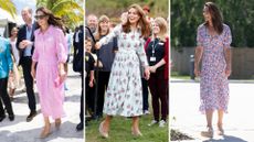 Composite of three pictures of Kate Middleton wearing different brands of wedges on three different occasions