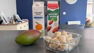 Mango and banana smoothie ingredients