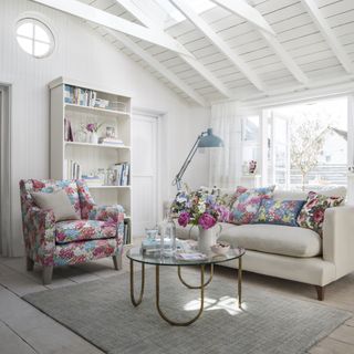 white and floral living room