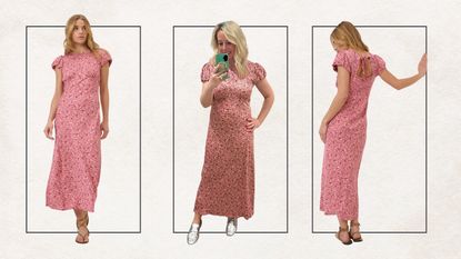 Model and woman wearing the same pink floral dress, Nobody's Child