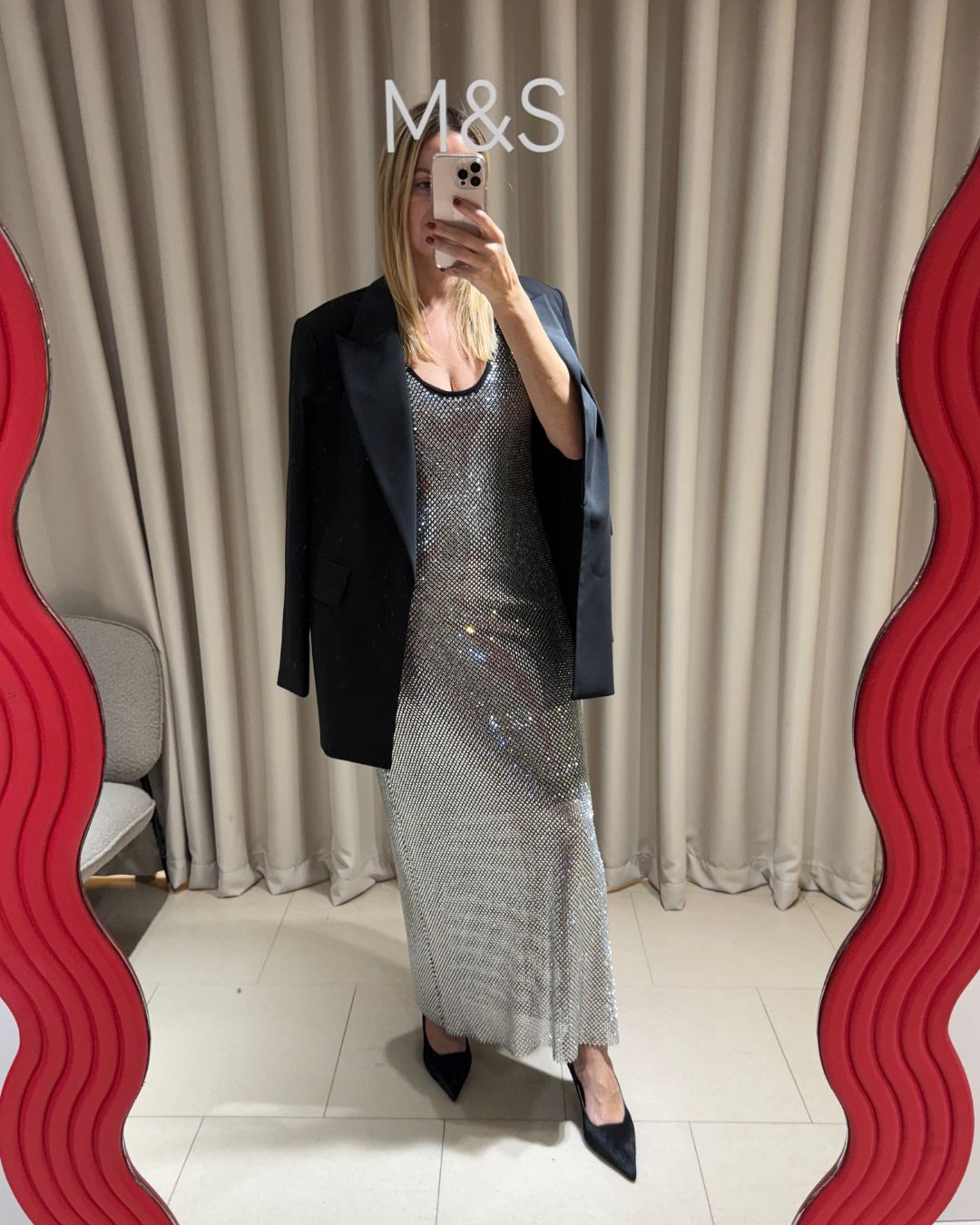 Lily Russo-Bah trying on the new M&amp;amp;S x 16 Arlington collaboration