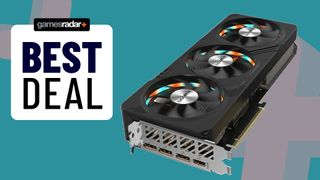 Gigabyte GeForce RTX 4070 Gaming graphics card with teal backdrop and GamesRadar+ Best Deals badge on left