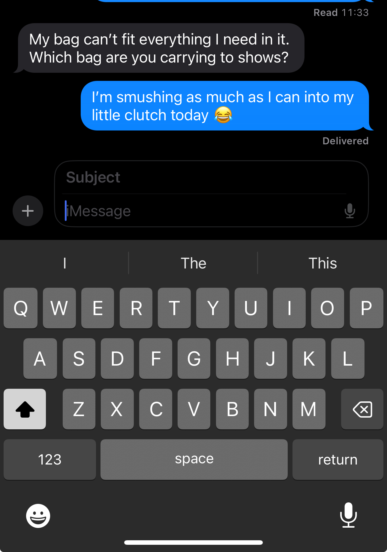 Screenshot of a text message between Tiffany Reid and her fashion friends in a group chat during New York Fashion Week.