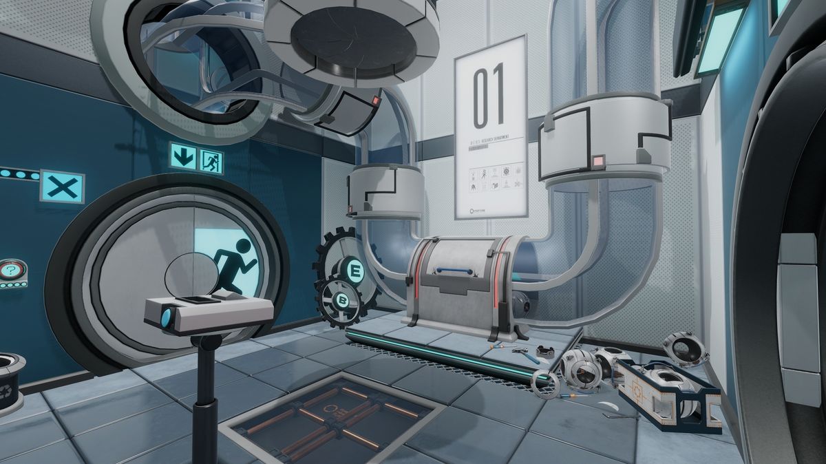 A view of the Aperture lab in Escape Simulator.