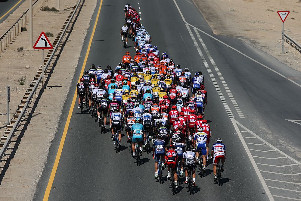The main peloton at the Tour of Qatar
