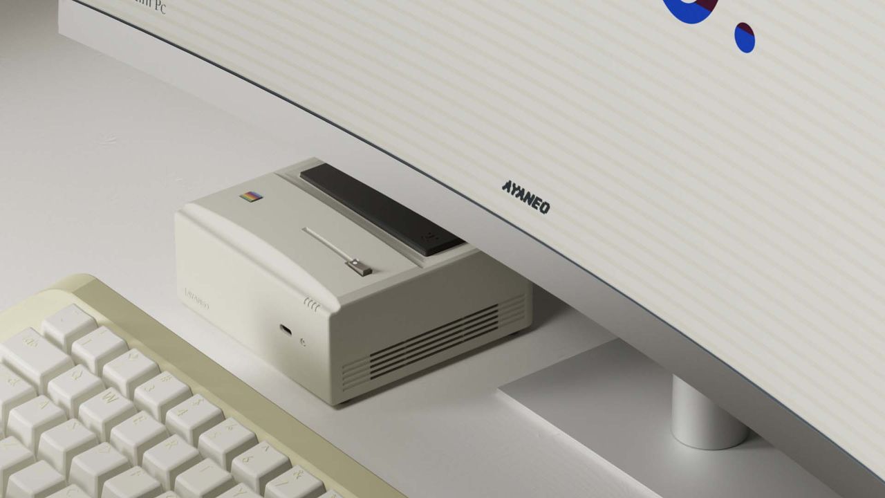 AYANEO Retro Mini PC AM01 under moniitor