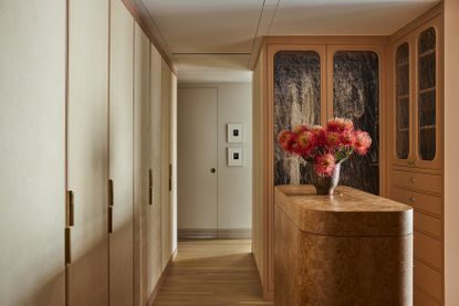 modern wood cupboards in a bedroom