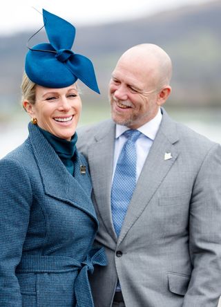 Zara and Mike Tindall both dressed in blue