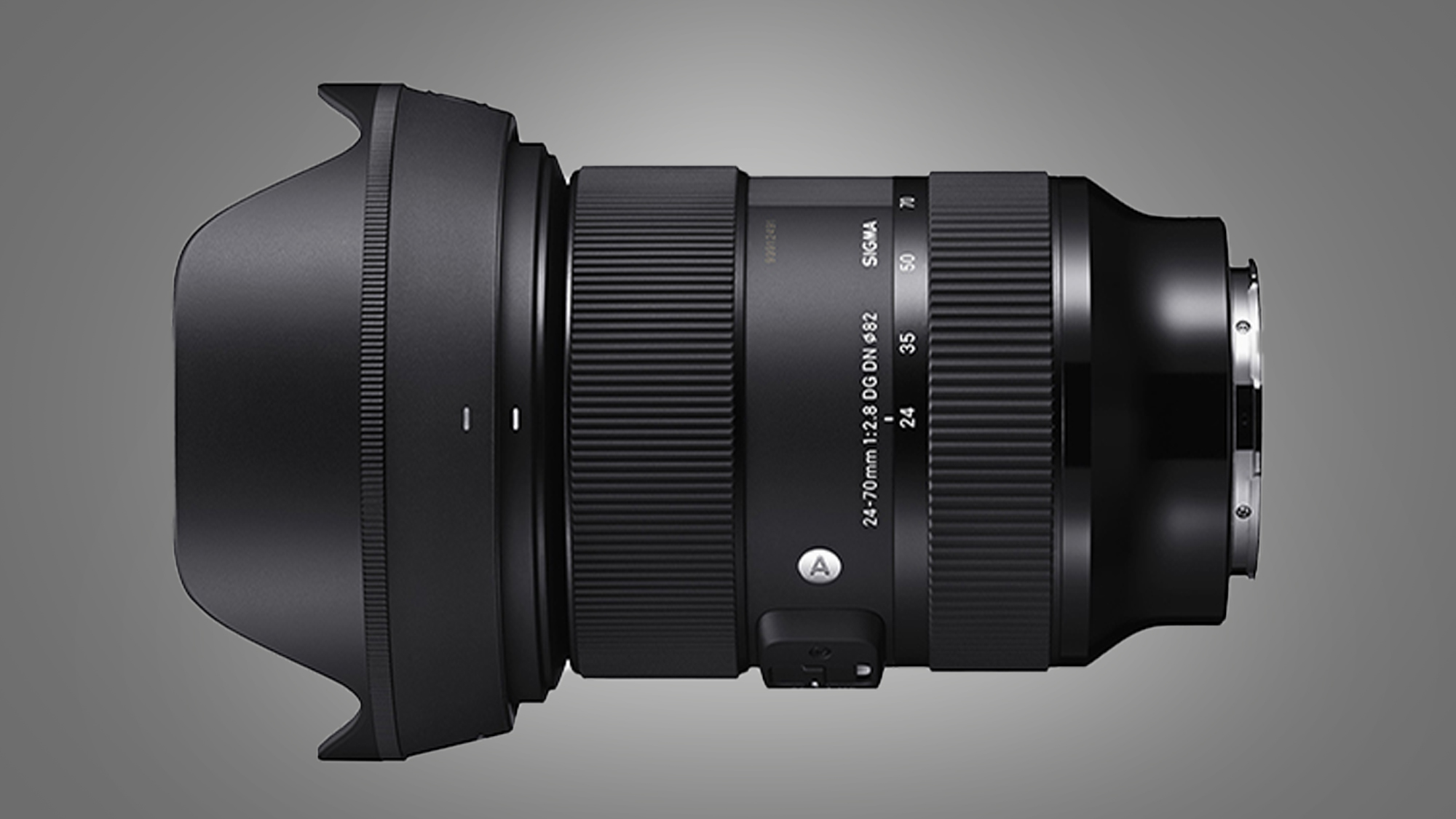 The Sigma 24-70mm F2.8 DG DN Art lens on a gray background