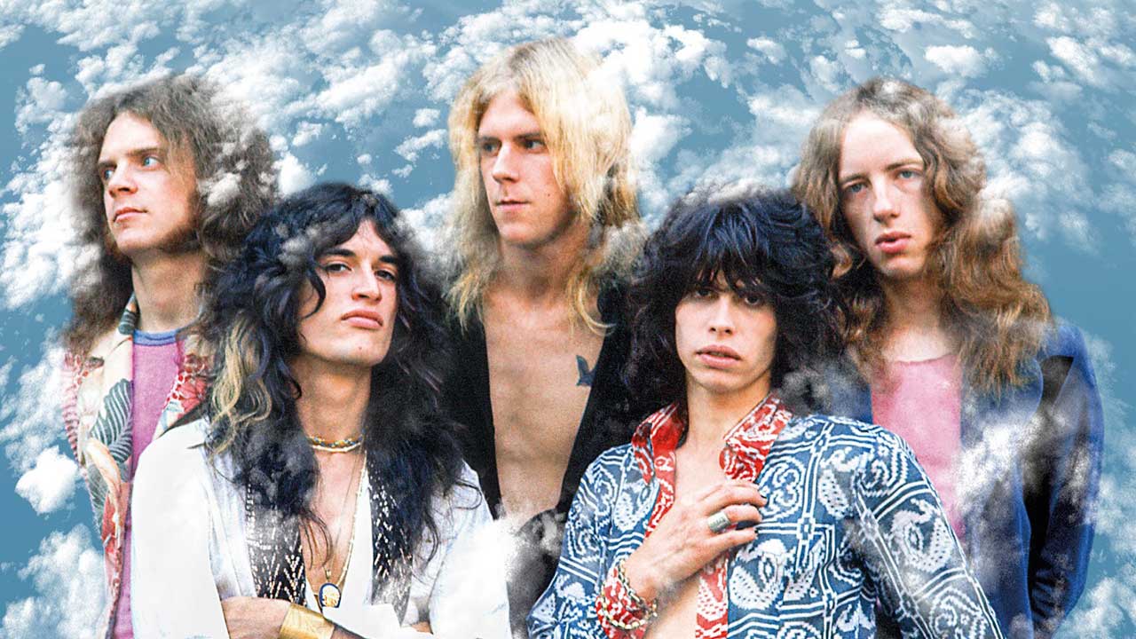 Aerosmith as they appeared on the cover of their debut album