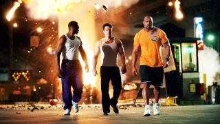 Anthony Mackie, Mark Wahlberg and Dwayne Johnson in Pain & Gain