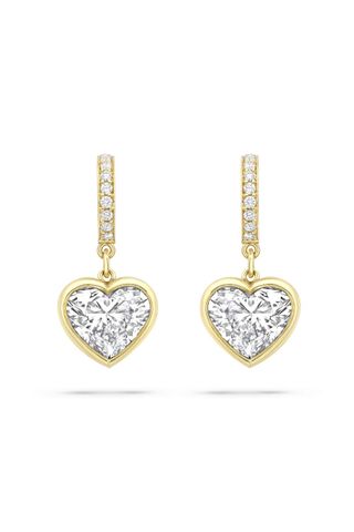 Classic Yellow Gold Heart Diamond Drop Earrings