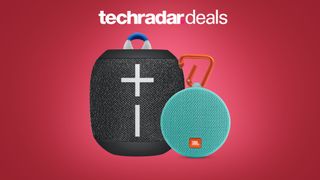 deals image: Ultimate Ears Wonderboom 2 and JBL Clip 2 on red background