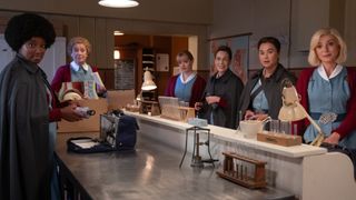 Call the Midwife season 14 will see Joyce Highland (RENEE BAILEY) Nurse Crane (LINDA BASSETT) Rosalind Clifford (NATALIE QUARRY) Shelagh Turner (LAURA MAIN) Nancy Corrigan (MEGAN CUSACK) and Trixie Aylward (HELEN GEORGE) return