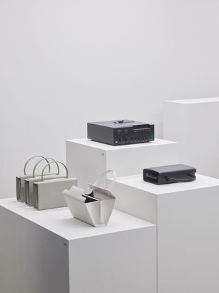 Installation view of leather goods exhibition