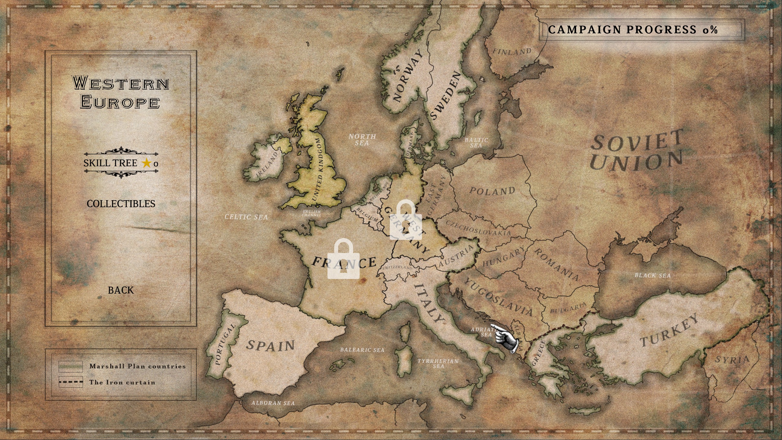 WW2 Rebuilder'ın oyunun mevcut ülkelerini bir harita üzerinde gösteren bir resmi.