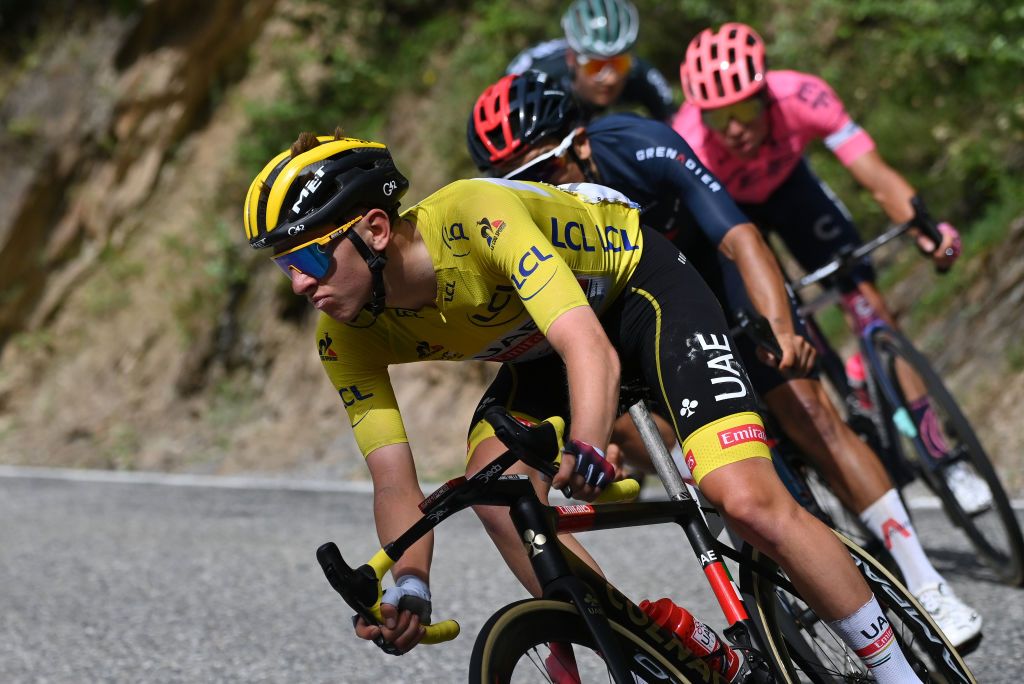 Slovenian Tadej Pogacar of UAE Team Emirates wearing the yellow jersey of leader in the overall ranking during stage 15 of the 108th edition of the Tour de France cycling race from Ceret to AndorrelaVieille 1913 km in Andorra Sunday 11 July 2021 This years Tour de France takes place from 26 June to 18 July 2021BELGA PHOTO DAVID STOCKMAN Photo by DAVID STOCKMANBELGA MAGAFP via Getty Images