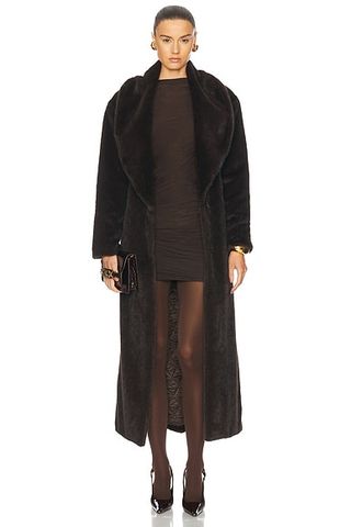 Faux Fur Long Line Belted Coat