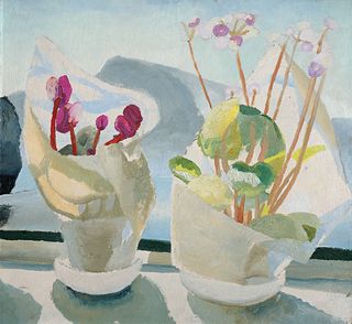 Winifred Nicholson, Cyclamen and Primula, 1923. Oil on board, 50 x 50 cm. Image courtesy of Kettle’s Yard, University of Cambridge